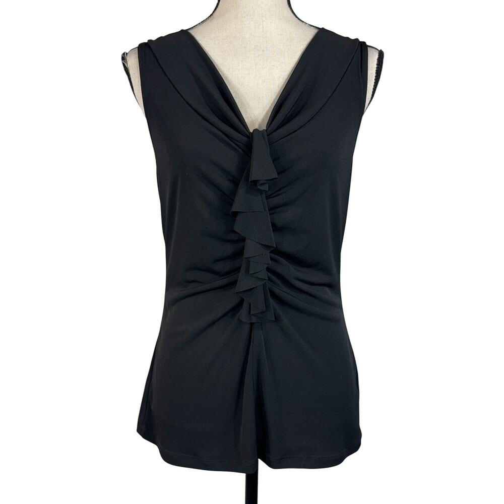 Maurices Medium Top Sleeveless Stretch V-Neck Ruched Front Pullover Black New - Picture 1 of 7